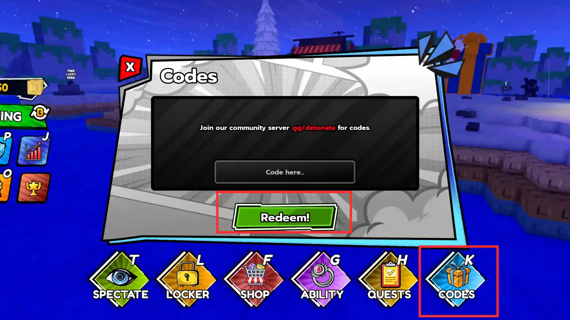 how to redeem detonate codes roblox