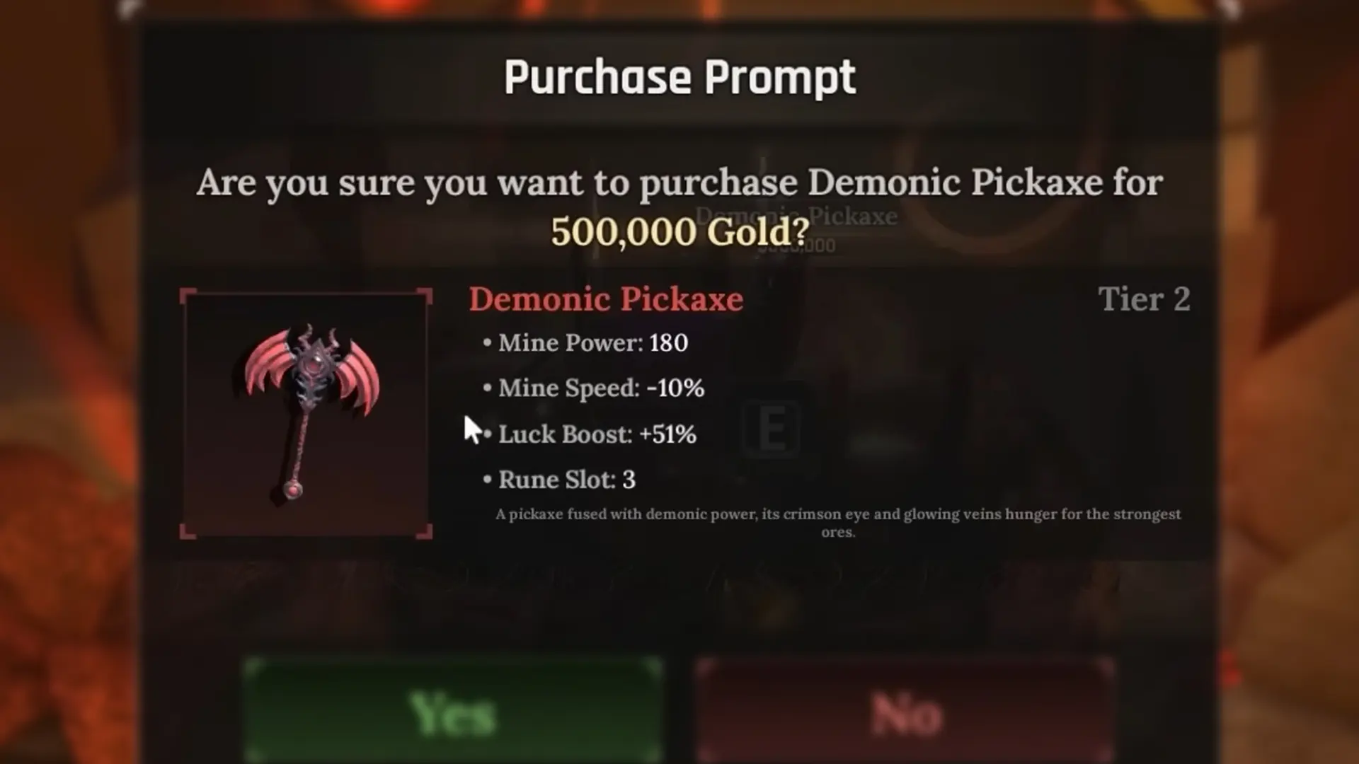 demonic pickaxe for fast mining the forge