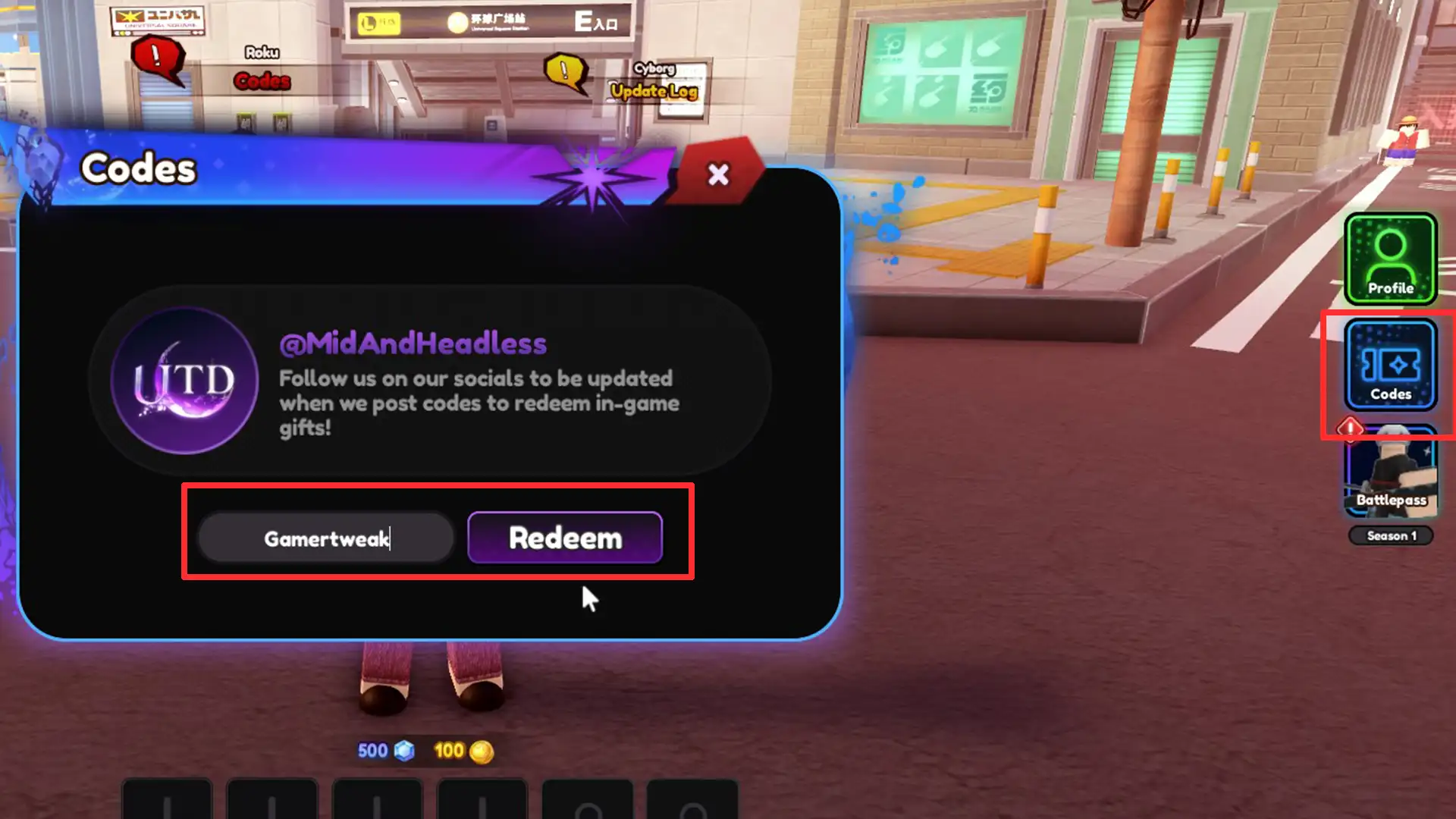 how to redeem universal td codes roblox