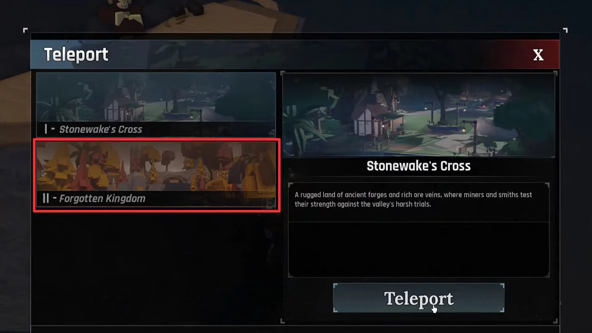 teleport to stonewakes cross the forge