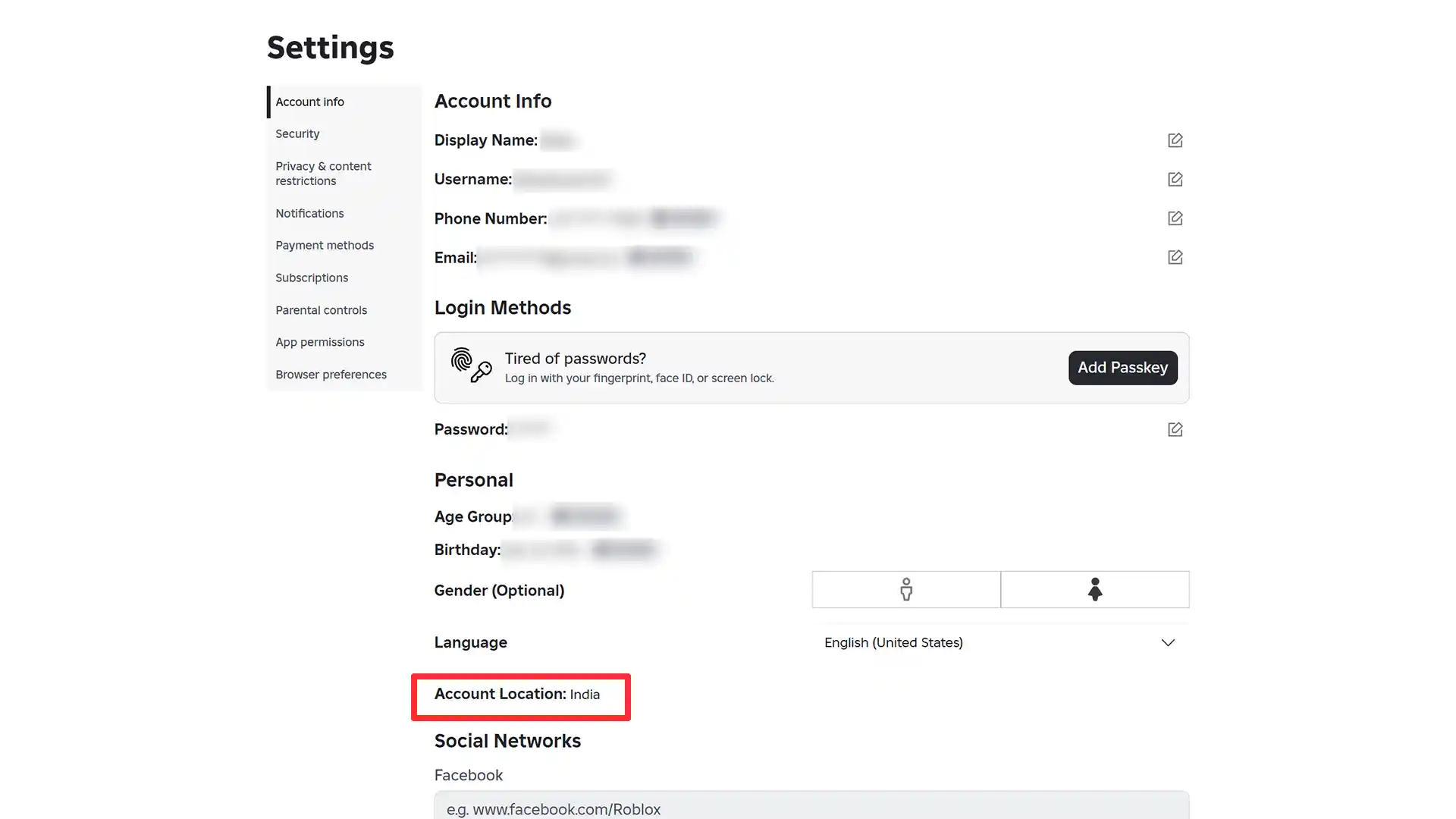 roblox change account location