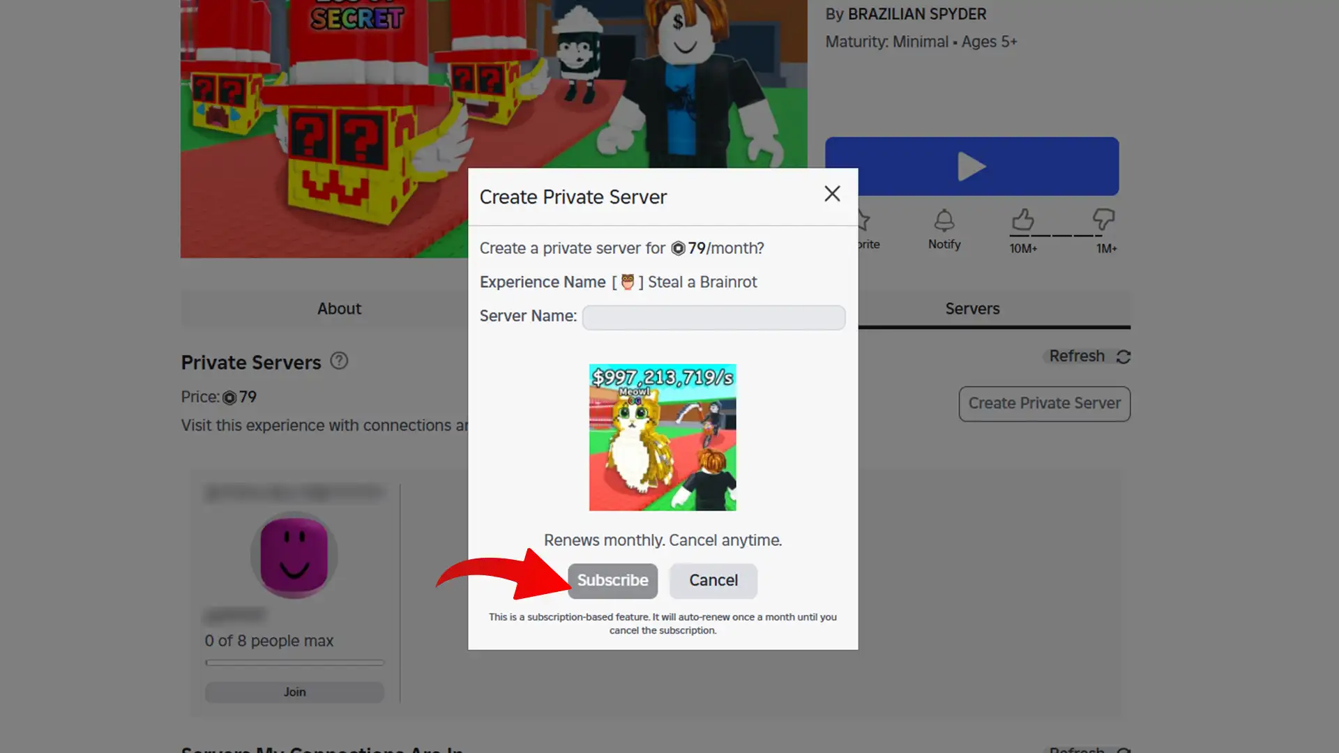 steal a brainrot sab private server link