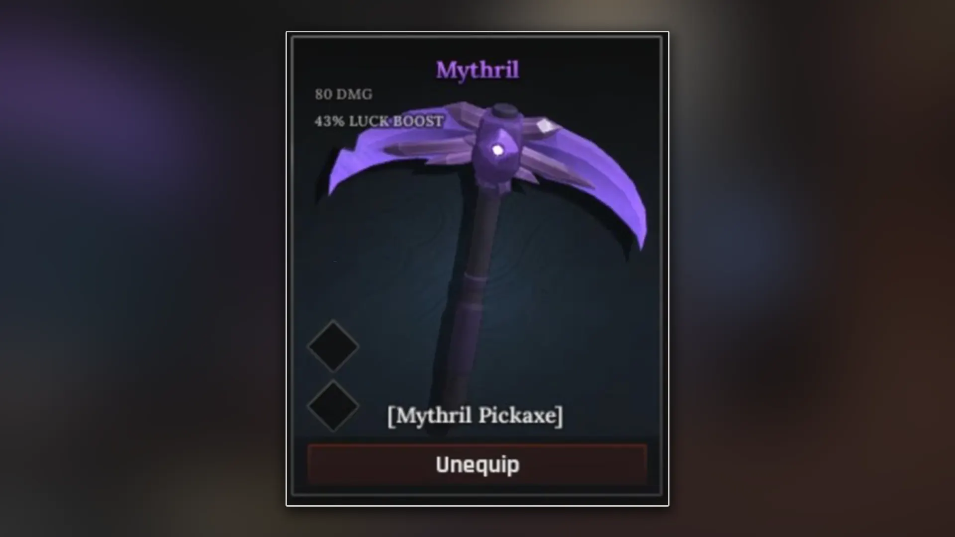 mythril pickaxe in the forge for mining rubies