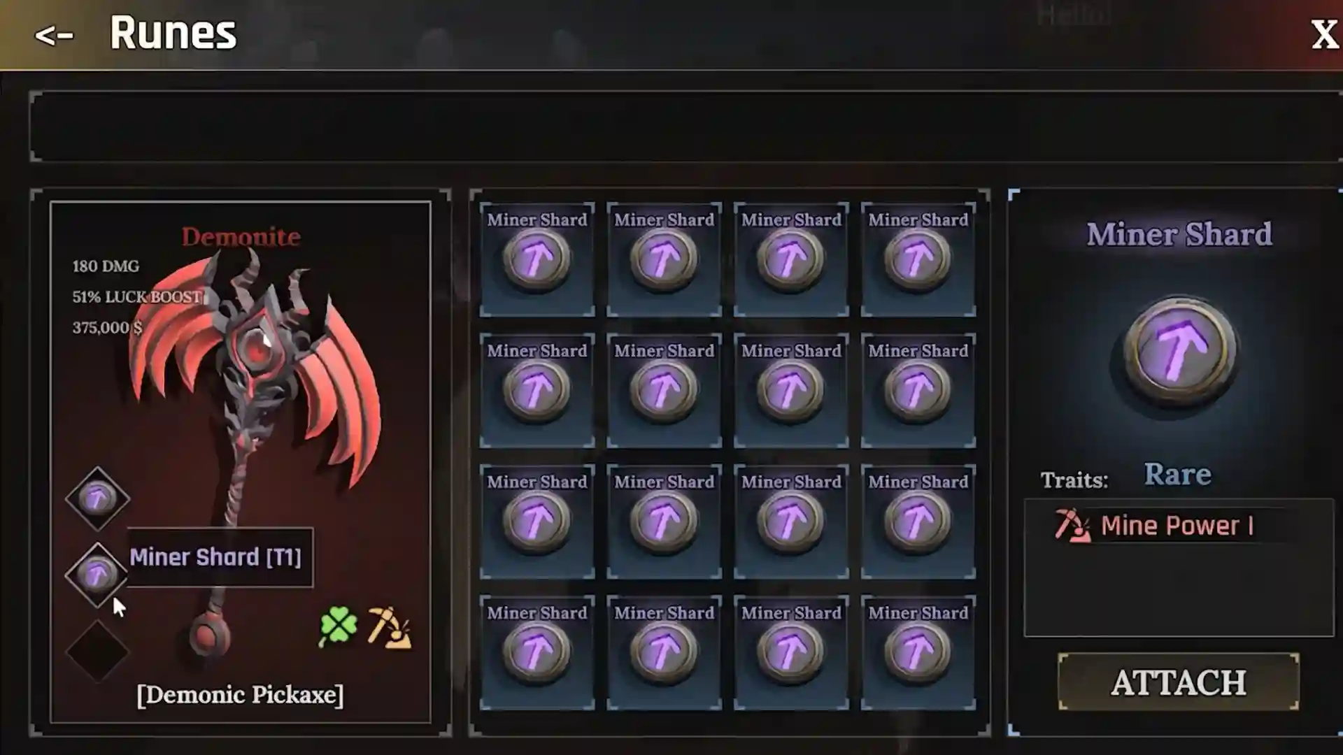 demonic pickaxe with runes