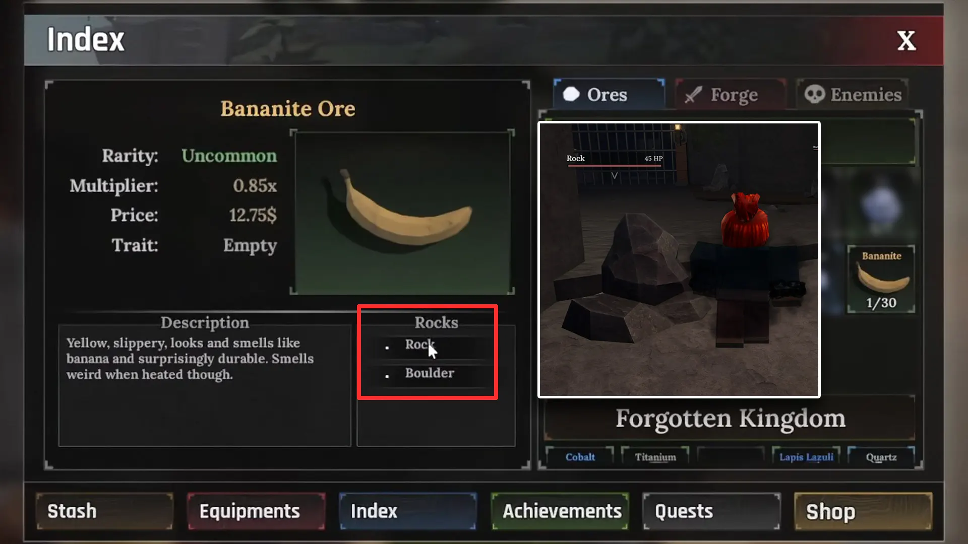 where to find bananite the forge monke quest