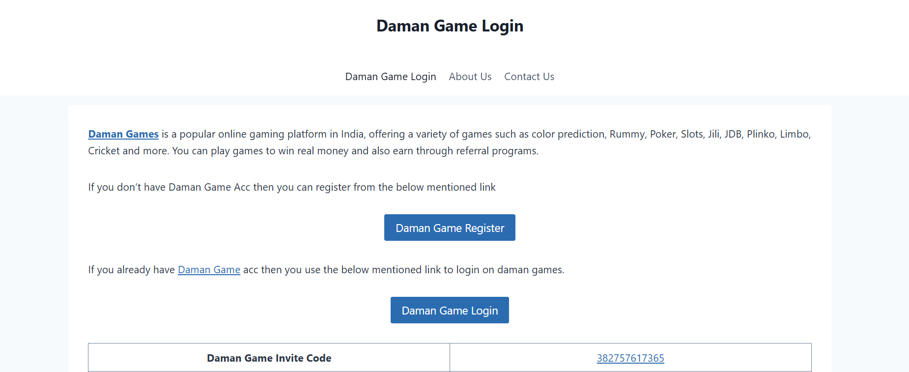 Daman Game Login